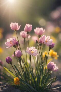 Fototapeta Beautiful Wild flowers in a sunny spring day