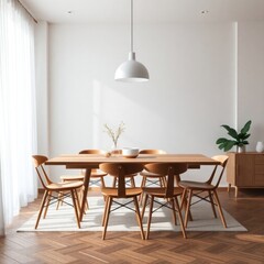 Minimalist Dining Room With Wooden Table And Chairs