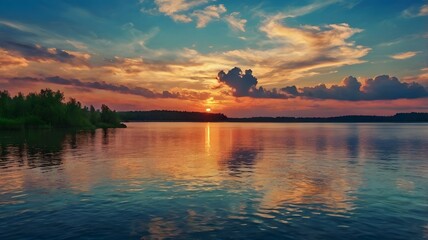 Fototapeta premium sunset on the lake