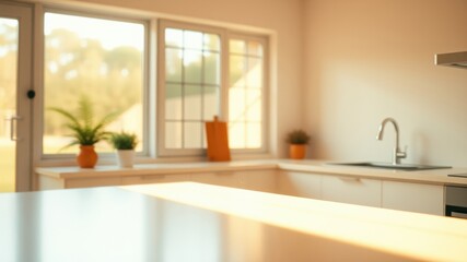 Sunlit Kitchen Island with Modern Design and Plants