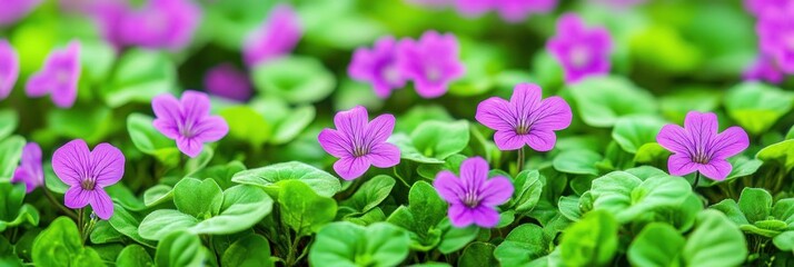 Fototapeta premium Vibrant purple flowers blooming in lush green foliage.