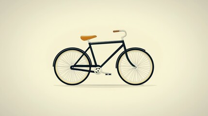 Fototapeta premium Classic black bicycle with brown seat and cream-colored tires, isolated on a light background.
