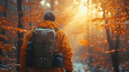 Fototapeta premium Autumn Hike: Exploring Forest Trails