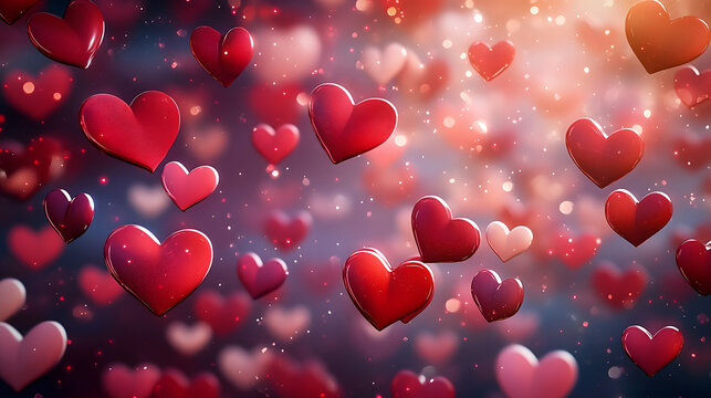 asymmetrical abstract pattern of hearts on valentine background