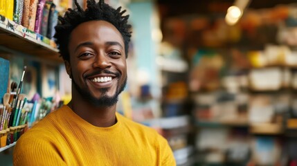 Joyful Artist Smiling in a Colorful Studio