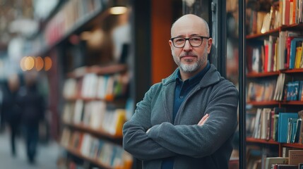 Fototapeta premium Thoughtful Man by a Bookstore
