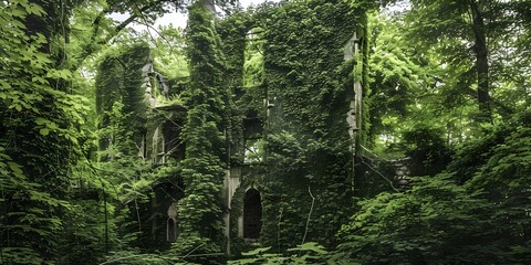 Ivy-covered ancient castle ruins, a blend of history and nature's touch over time.