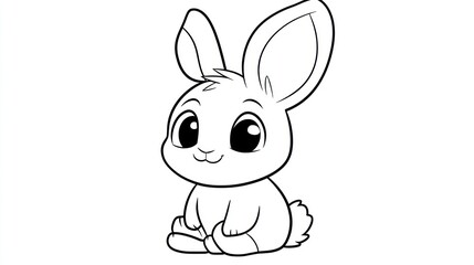 Obraz premium Adorable cartoon bunny rabbit sitting, outlined drawing.