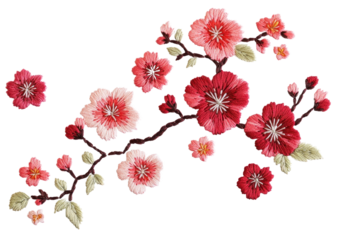 PNG Embroidery sakura blossom flowers art.