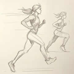 Fototapeta premium Dynamic sketches of a girl running, captured in various poses mid-motion