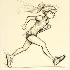 Fototapeta premium Dynamic sketches of a girl running, captured in various poses mid-motion