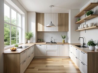 Fototapeta premium Minimalist Kitchen Design: Empty Space, Sink, Gas Stove, Rule of Thirds Photography