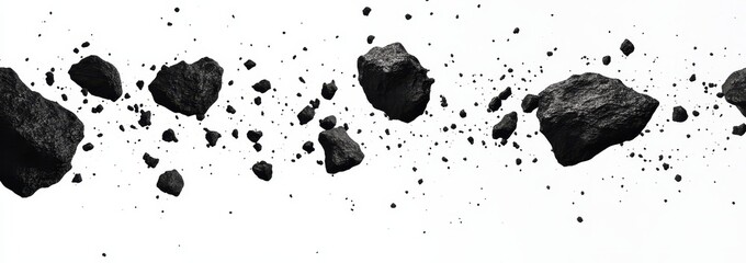 Black rocks and debris floating in space.