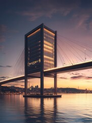 Obraz premium Bosphorus Strait in the evening, with the Istanbul Bridge beautifully lit up.