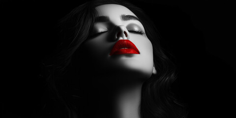 Red woman lips in the dark