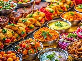 Fototapeta premium Vibrant Street Food Macro Photography: Colorful Texture Background for Design Projects