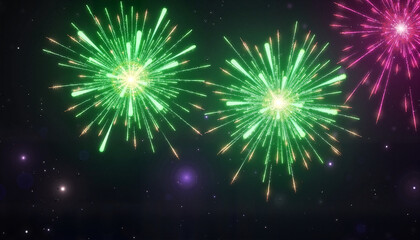 Fototapeta premium Spectacular Green and Pink Fireworks Display Against Dark Night Sky