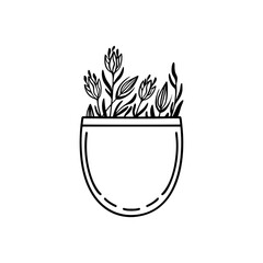 Stylish black vector silhouette of a pocket with blooming flowers, representing fashion's embrace of nature