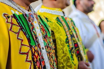 Algerian men in traditional garments, gathered in a cultural setting with historic significance.