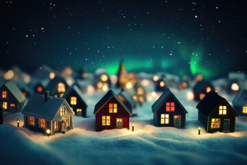 Fototapeta premium A small town with houses lit up at night