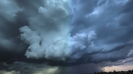 Fototapeta premium Storm Clouds Gathering: Dramatic, brooding cloudscape, ominous and powerful, filled with dark and light hues, capturing the raw energy of nature. A breathtaking view of a powerful storm brewing. 