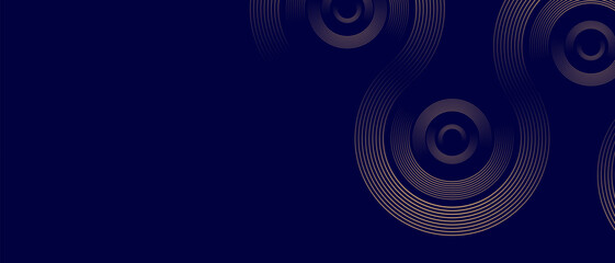 Shiny luxury gold circle pattern lines on dark blue background.