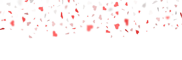Valentine's day with falling red, pink white hearts isolated on white