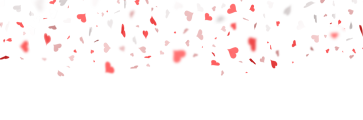 Valentine's day with falling red, pink white hearts isolated on white