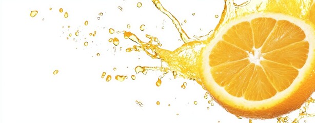 Fresh orange slice with juice splash isolated on white.