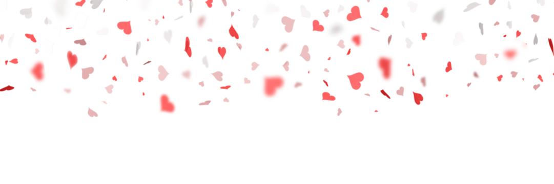 Valentine's day with falling red, pink white hearts isolated on white