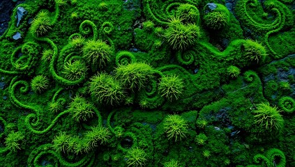 Lush Green Moss Wall Art With Swirling Patterns