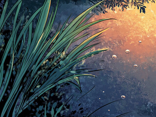 Naklejka premium Macro Shot of a Grass Blade with Morning Dew Capturing Nature's Fresh Beauty