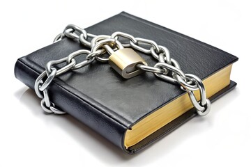 Mysterious Black Book with Lock and Chain - Wide Angle Stock Photo