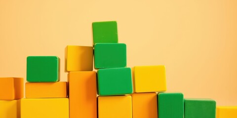 Fototapeta premium Colorful Wooden Blocks Arranged in a Pyramid Shape Against a Pale Orange Background