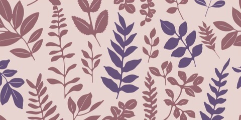 Fototapeta premium Minimalist Botanical Pattern with Soft Pastel and PANTONE 17-1230 Mocha Mousse Tones