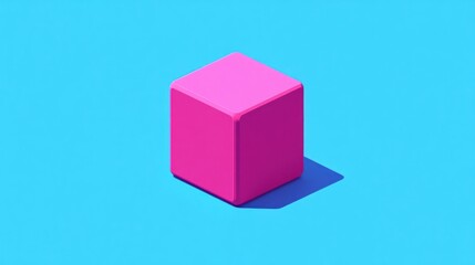 Obraz premium Pink cube on blue background, isometric view.