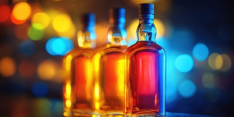 whisky bottle alcohol colorful lighting created by ai
