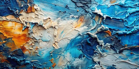 Fototapeta premium Vintage Abstract Blue Grey White Oil Paint Relief Texture - Embossed Art Background