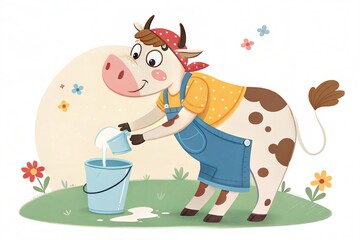 cartoon cow milk, vector