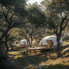 Secluded Geodesic Dome Cabins in a Tranquil Olive Grove