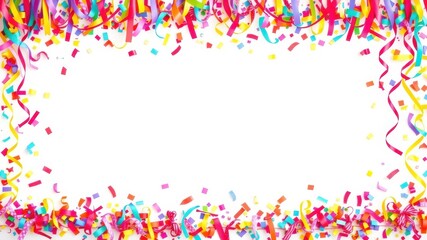Colorful confetti and ribbons forming a festive border