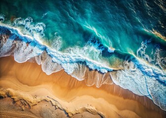 Vintage Aerial Beach Scene: Golden Sand, Crashing Waves, Ocean Wallpaper