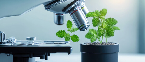 Bioengineered Plant Cells Under Microscope, Innovative Biotechnology Research, Cellular Structures, Advanced Scientific Exploration, Futuristic Applications