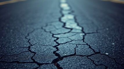 Obraz premium A Detailed Close-Up of Cracked Asphalt Road Surface
