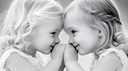 Obraz premium Bliźniaczki o jasnych włosach w czarno-białej stylistyce
