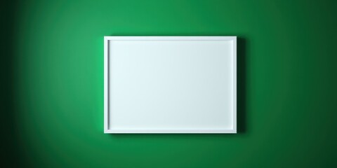 A simple white frame against a deep green wall, ideal for showcasing artwork or a design presentation