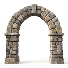 Fototapeta premium Stone archway, rustic gateway, isolated on white.
