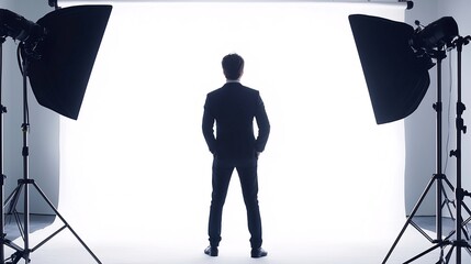 Biznesmen na tle profesjonalnego studia fotograficznego