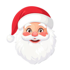 A cheerful Santa Claus face with a red hat and fluffy white beard, exuding a joyful and festive spirit.
