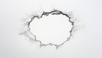 Circular hole in a cracked surface, showing radiating cracks and texture.